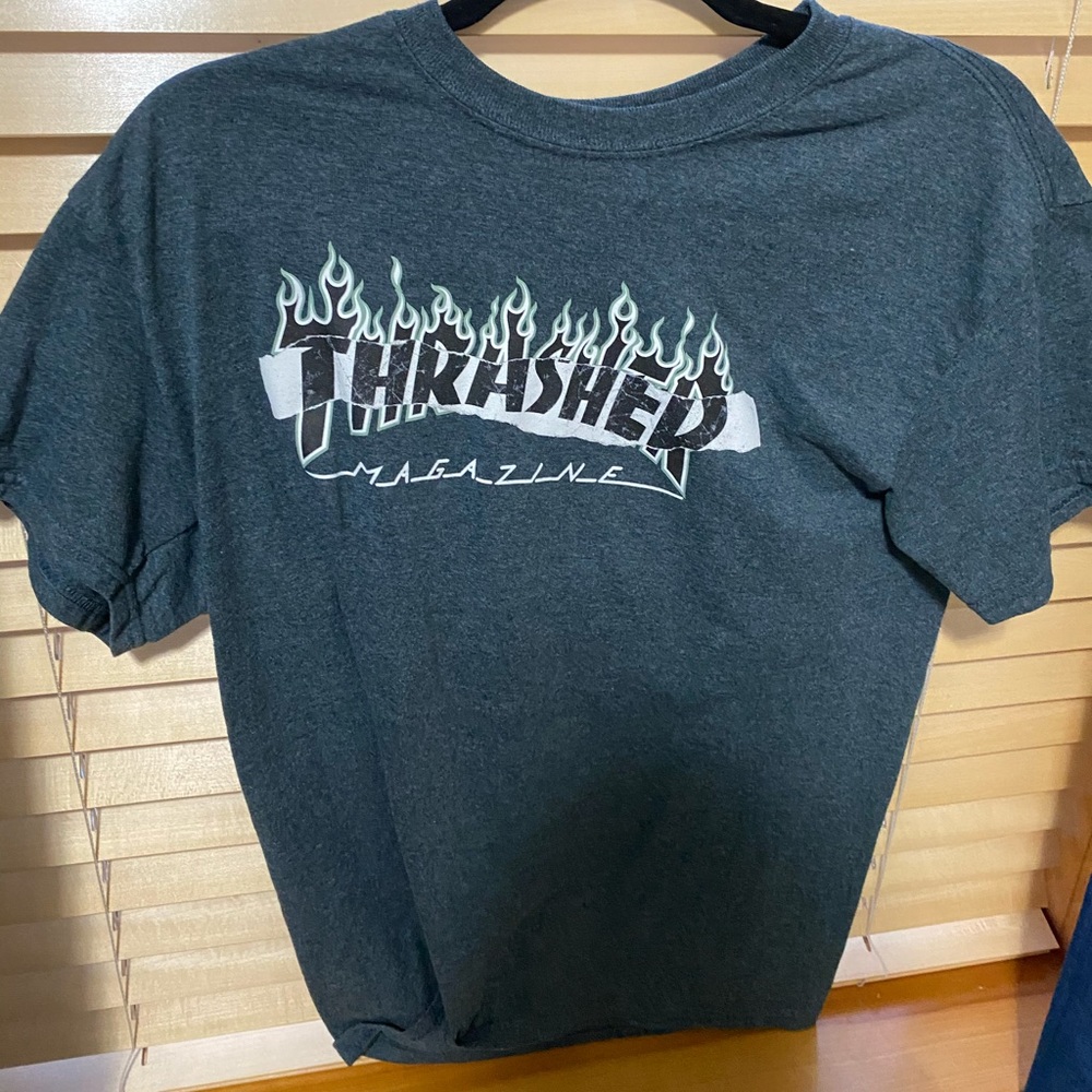 grey blue thrasher shirt